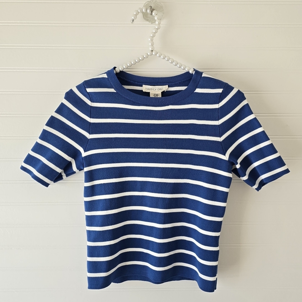 Happily Grey Blue White Stripe Top Medium
